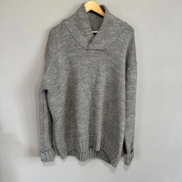 WoolOvers Men’s XXL Gray British Wool Shawl Collar Sweater Heavy Knit